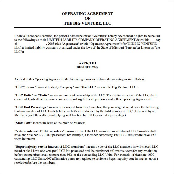 10 Sample Operating Agreements PDF Word Document Corporation Agreement