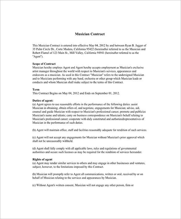 11 Booking Agent Contract Templates Free Word PDF Documents Document Artist Template