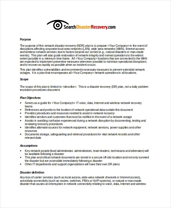 12 Disaster Recovery Plan Templates Free Sample Example Format Document Dr Template