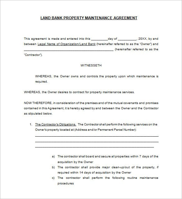 12 Maintenance Contract Templates DOC Free Premium Document Home Sample