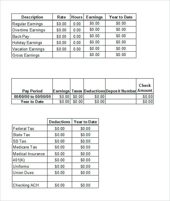 14 Sample Of Pay Stubs Excel Spreadsheet Document Stub