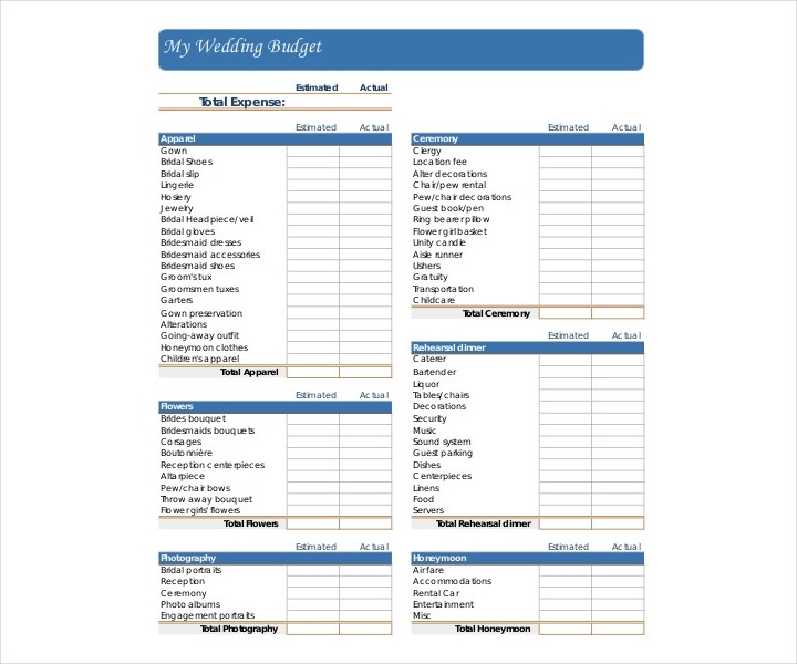 14 Wedding Budget Templates Free PDF DOC XLS Format Download Document Template Printable