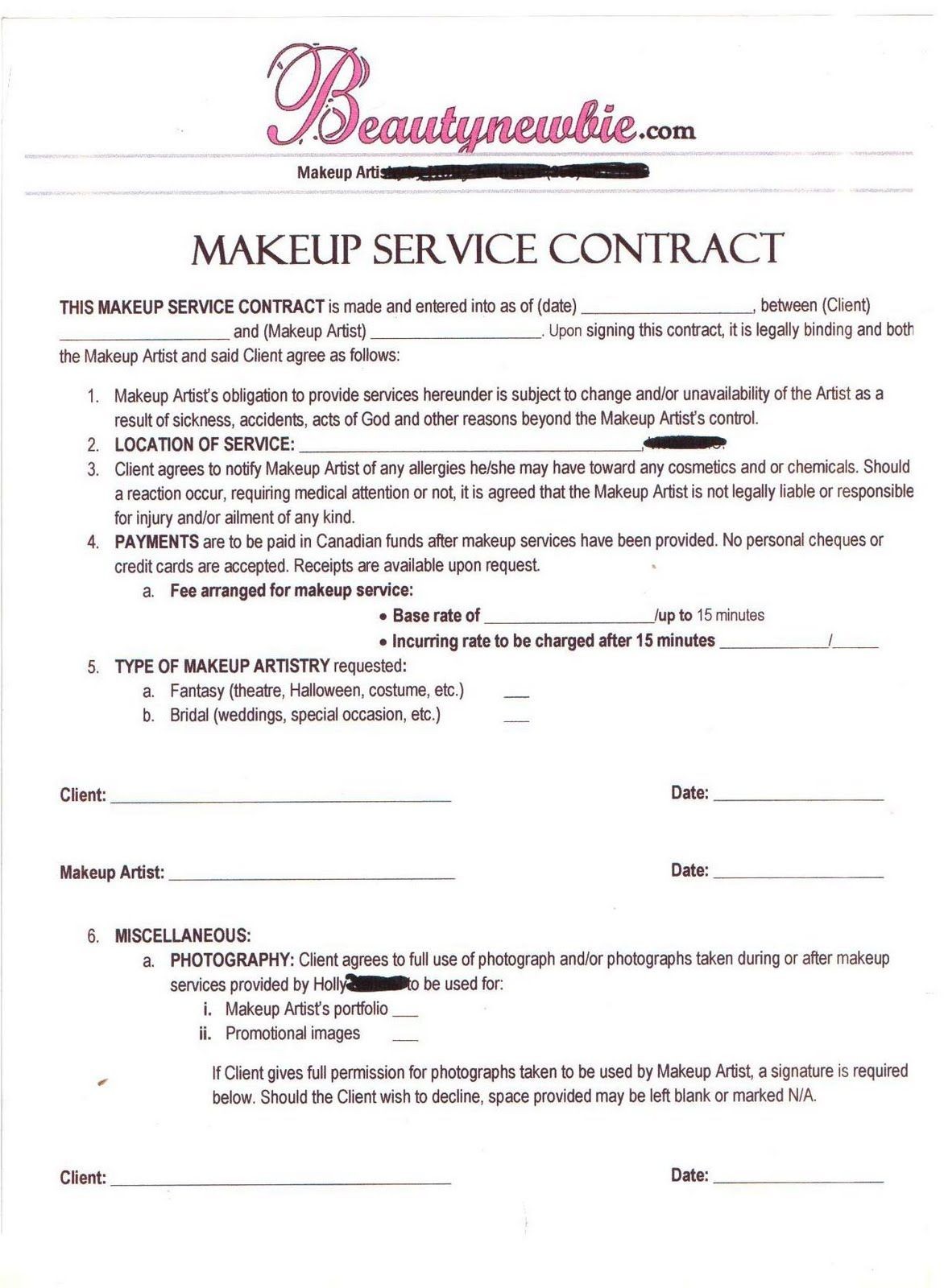 18 Makeup Artist Contract Template Amazingbagsuk Info Document For Services