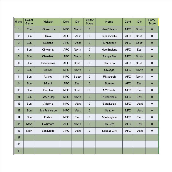 19 Football Pool Templates Word Excel PDF Free Premium Document Weekly Spreadsheet