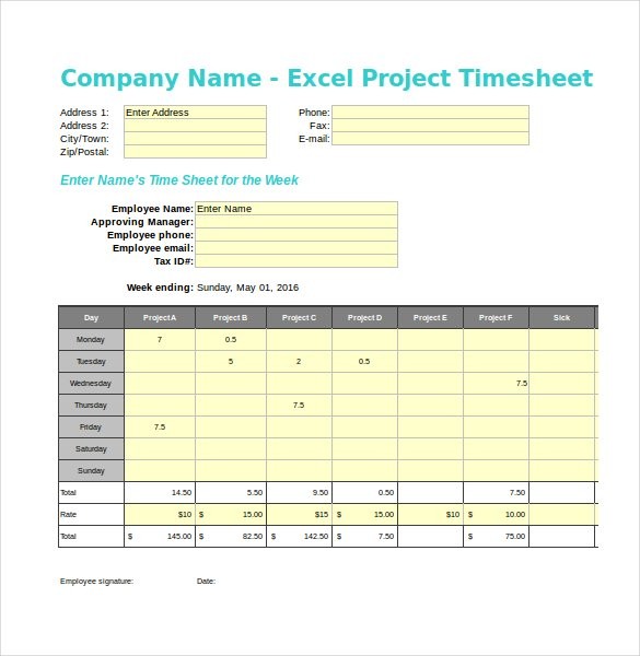 20 Project Timesheet Templates Samples DOC PDF Excel Free Document Template With Tasks