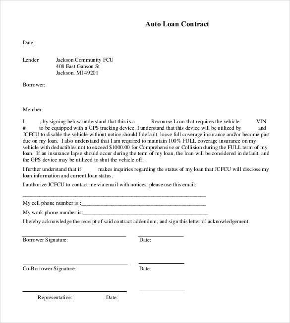 27 Loan Contract Templates DOC PDF Free Premium Document Car Template