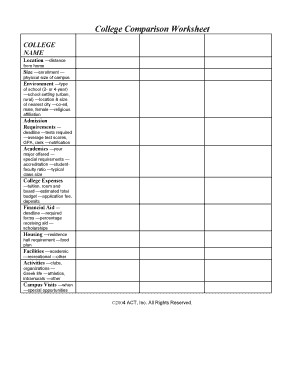 27 Printable College Comparison Worksheet Forms And Templates Document Template