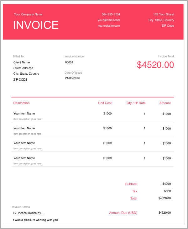 5 Sample Graphic Design Invoice Free Example Format Download Document Freelance Invoices