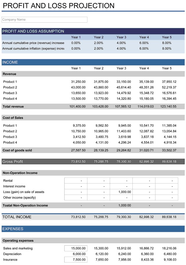 5 Year Financial Plan Free Template For Excel Document Projections