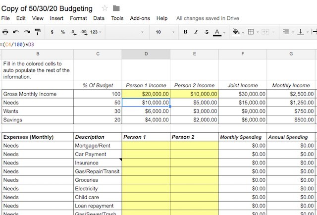 50 20 30 Budget Worksheet Austinroofing Us Document