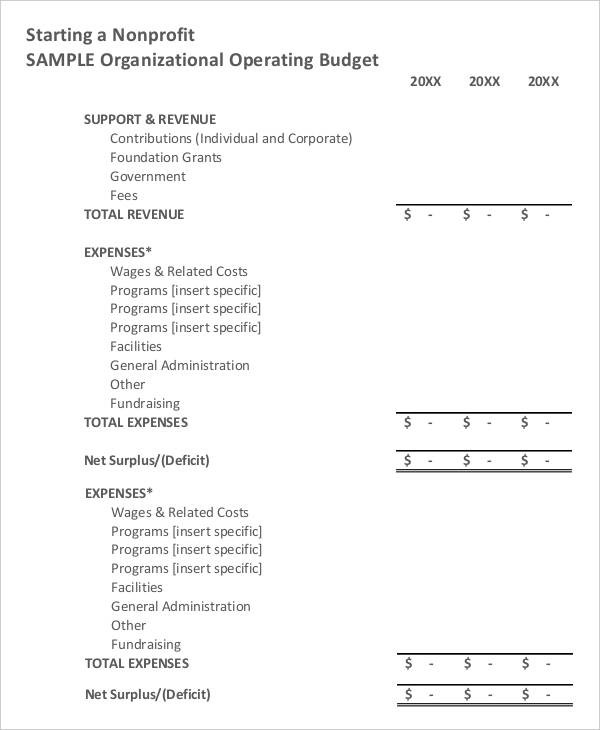 6 Non Profit Budget Template Free Sample Example Format Download Document Operating