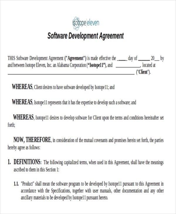7 Development Agreement Contract Sample Examples In Word PDF Document Software Developer Template