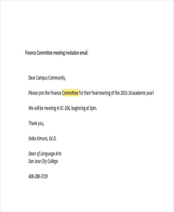 7 Meeting Email Examples PDF Document Invitation Template