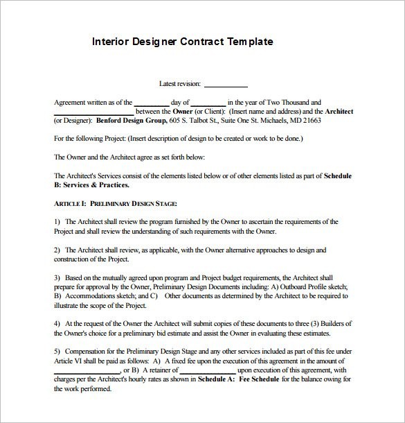 8 Interior Designer Contract Templates PDF DOC Free Premium Document Letter Of Agreement Design