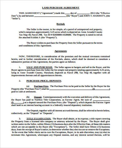8 Land Purchase Agreement Sample Free Samples Examples Format Document Sale