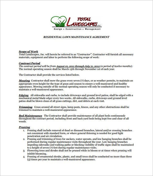 8 Lawn Service Contract Templates PDF DOC Free Premium Document Mowing Template