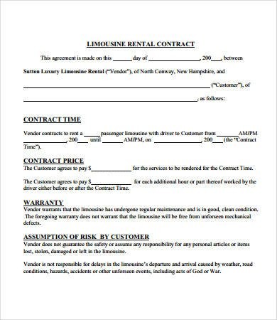 9 Contract Agreements Free Sample Example Format Document Limousine Templates