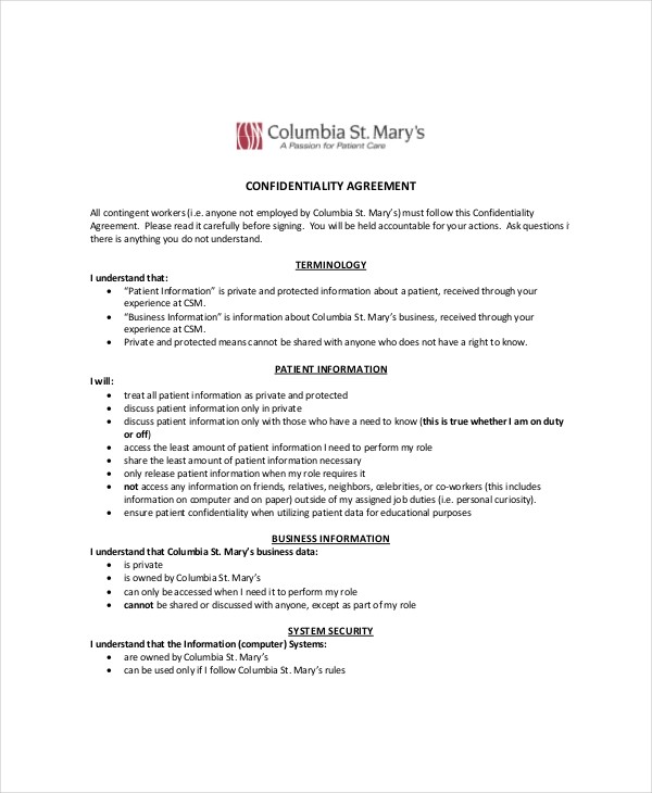 9 Personal Confidentiality Agreement Templates DOC PDF Free Document Assistant Contract Template