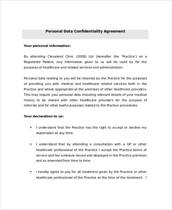 9 Personal Confidentiality Agreement Templates DOC PDF Free Document Assistant Contract Template