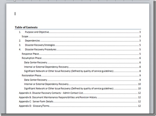 A Microsoft Word Document Template For Disaster Recovery Planning Server Plan