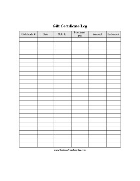 A Printable Form For Recording All The Details Of Gift Certificates Document Card Tracking Spreadsheet