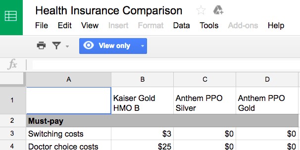 A Spreadsheet That Will Help You Pick The Right Health Insurance Document