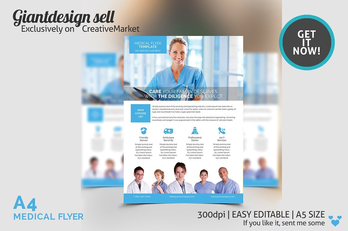 A4 Medical Flyer Template Templates Creative Market Document Brochure