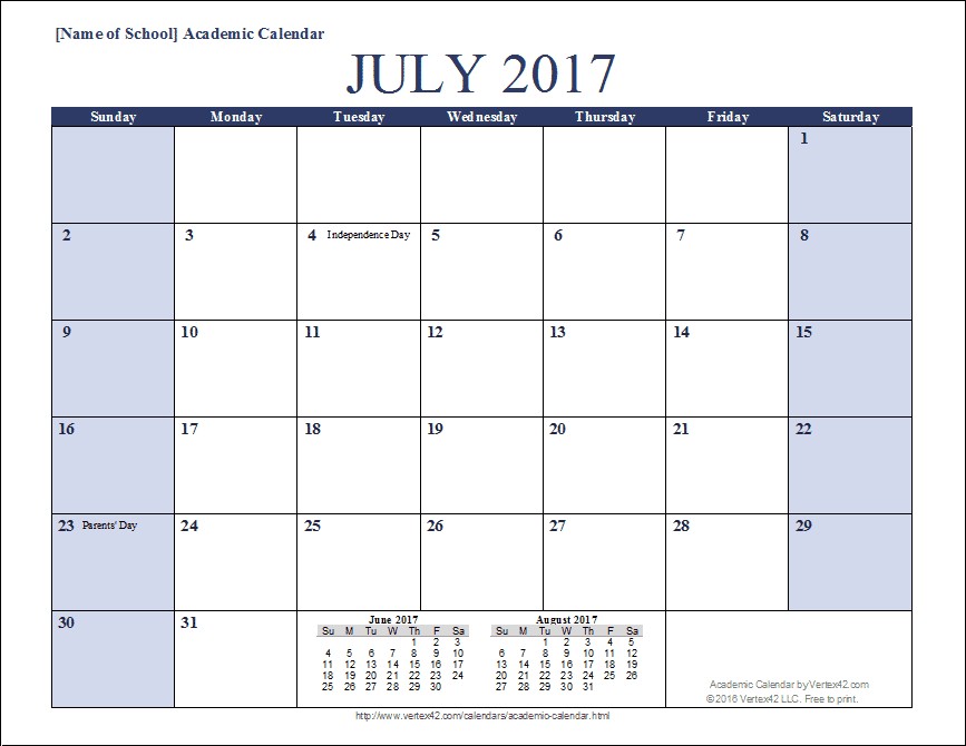 Academic Calendar Templates For 2016 2017 Document Google Docs Template