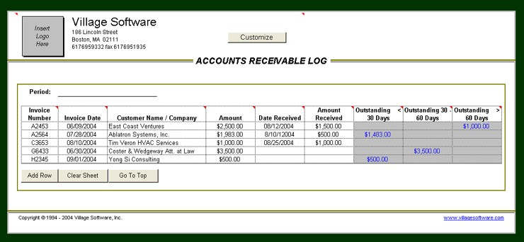 Accounts Receivable Log Analytical Excel S Document Account Payable