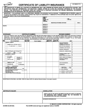 Acord 25 S 195 Certificate Fillable Form Fill Online Printable Document Blank Of Insurance