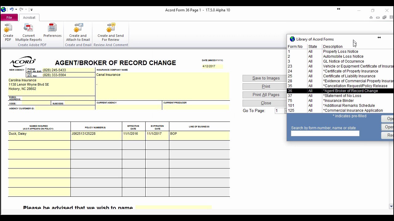 Acord 36 Agent Record Of Change YouTube Document Form