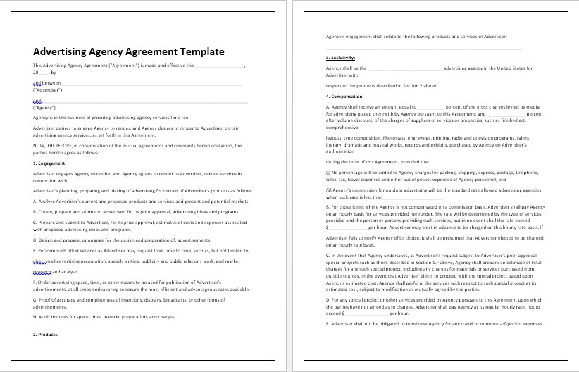 Advertising Agency Agreement Template Tips Guidelines Document Advertisement Sample