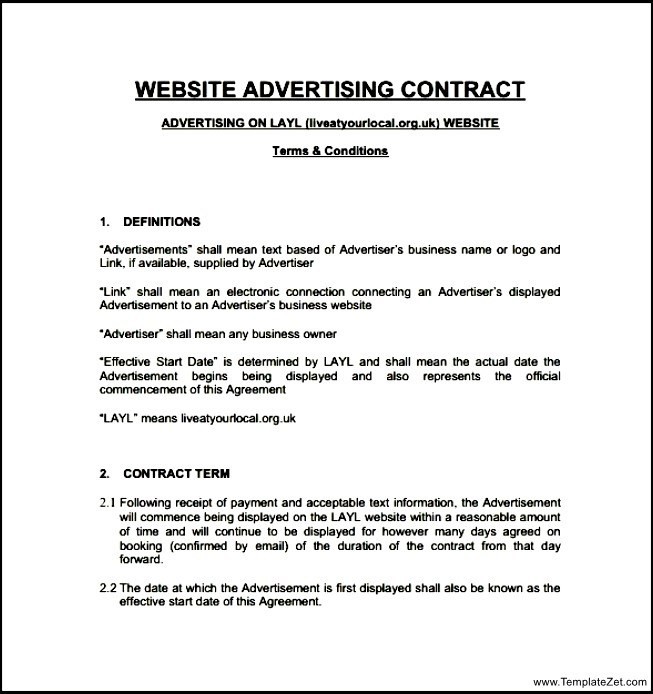Advertising Sales Agreement Template Basic Website Document