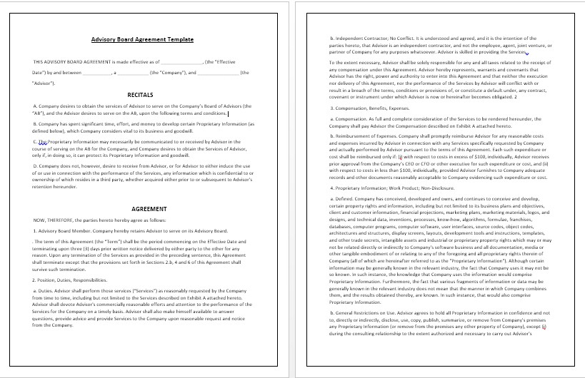 Advisory Board Agreement Template Tips Guidelines Document