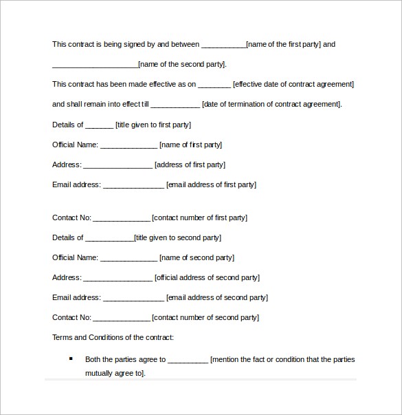 Agreement Between Two Parties Template For Document Contract Sample