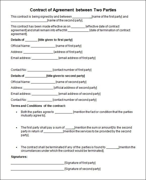 Agreement Template Between Two Parties Contract Document Contractual