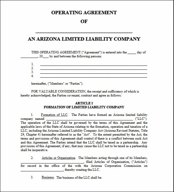 Arizona Llc Operating Agreement Sample Document Template