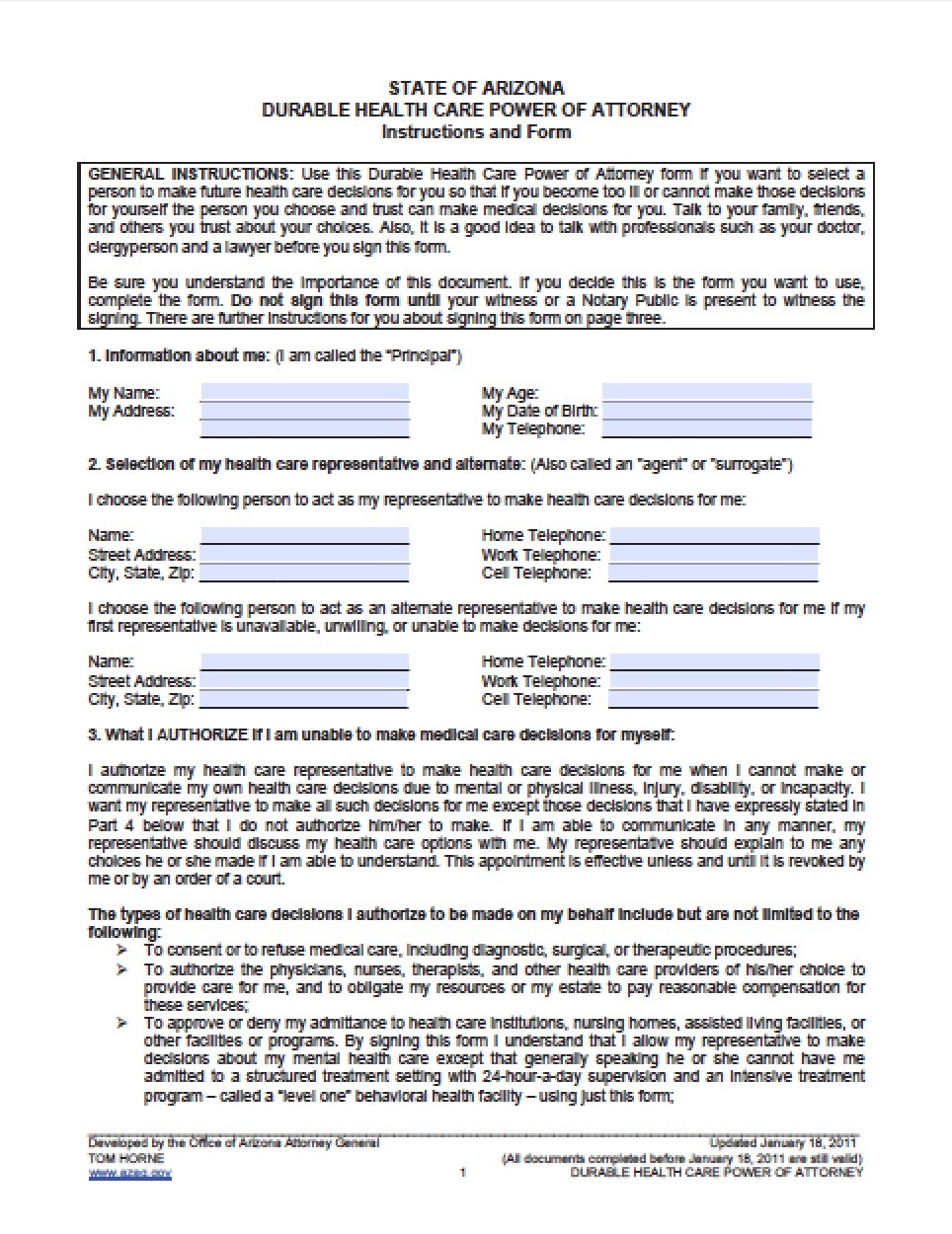 Arizona Medical Power Of Attorney Form Document Durable General
