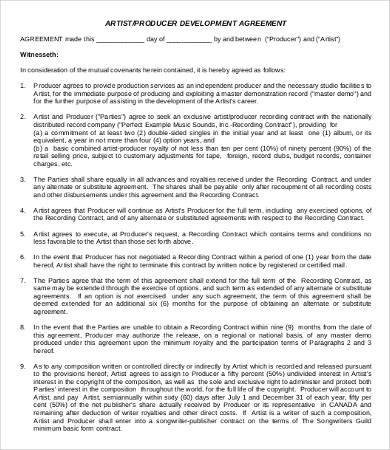 Artist Agreement Template 9 Free Word PDF Documents Download Document Development Contract