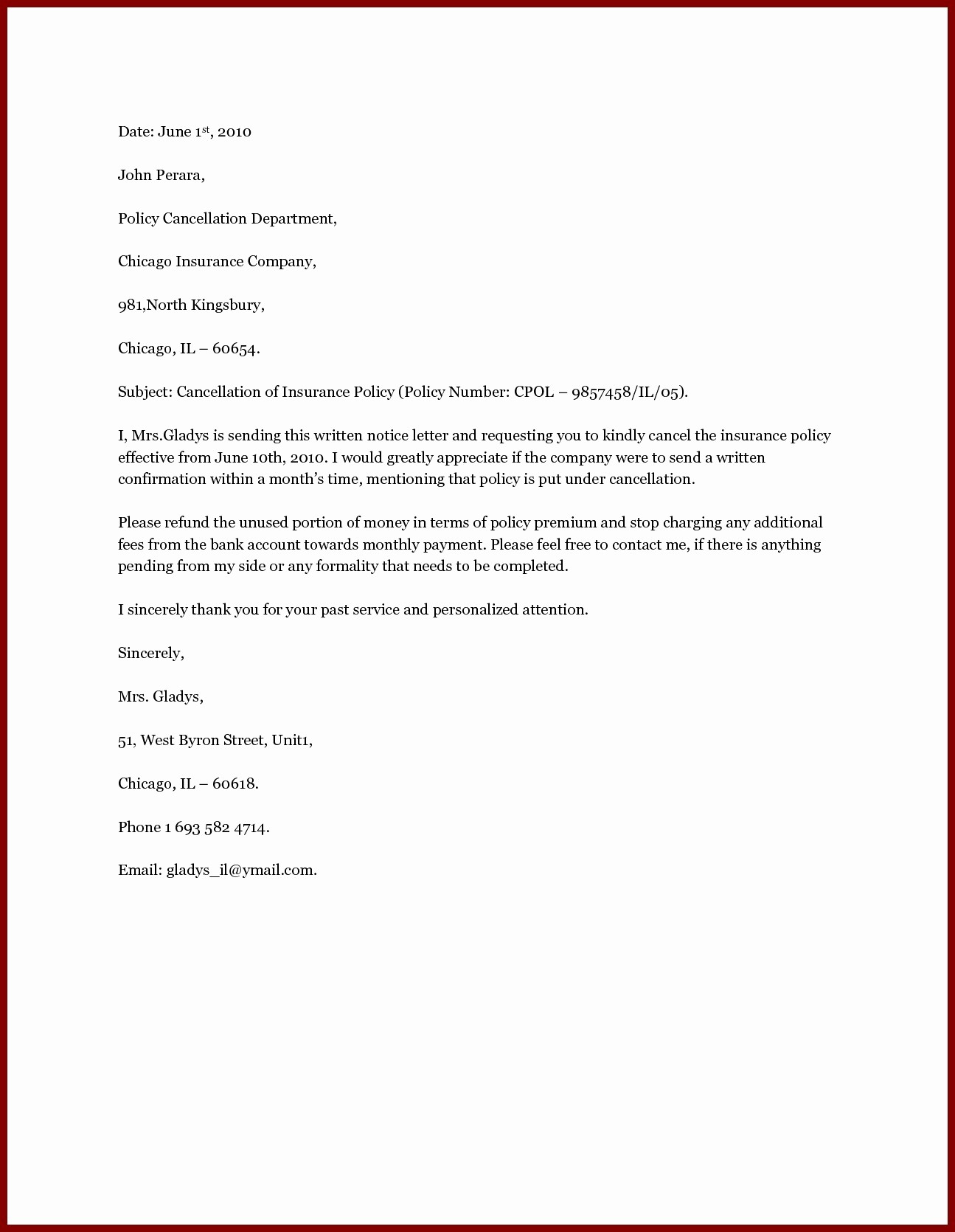 Auto Insurance Cancellation Letter Pdf Beautiful Format For Document