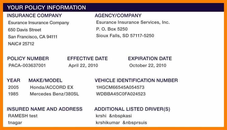 Auto Insurance Card Template Free Download Car Document Fake