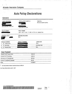 Auto Insurance Declaration Page Template Fill Online Printable Document Car