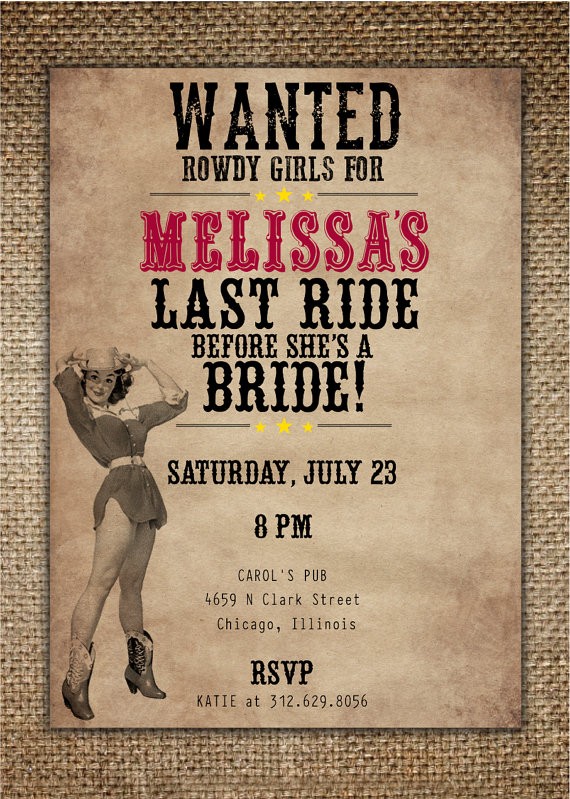 Bachelorette Party Hen S Night Invitation Bride Last Ride Document Cowgirl Invitations