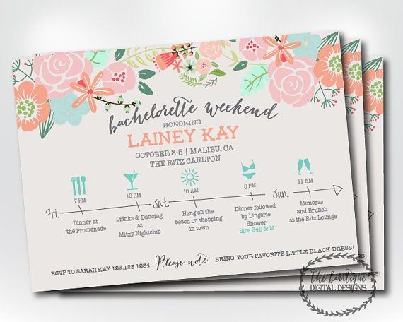 Bachelorette Party Itinerary Invitation Weekend Document Invitations