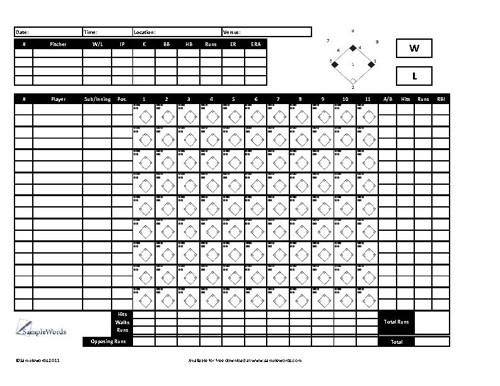 Baseball Scoresheet Free Download Document Printable Stat Sheet