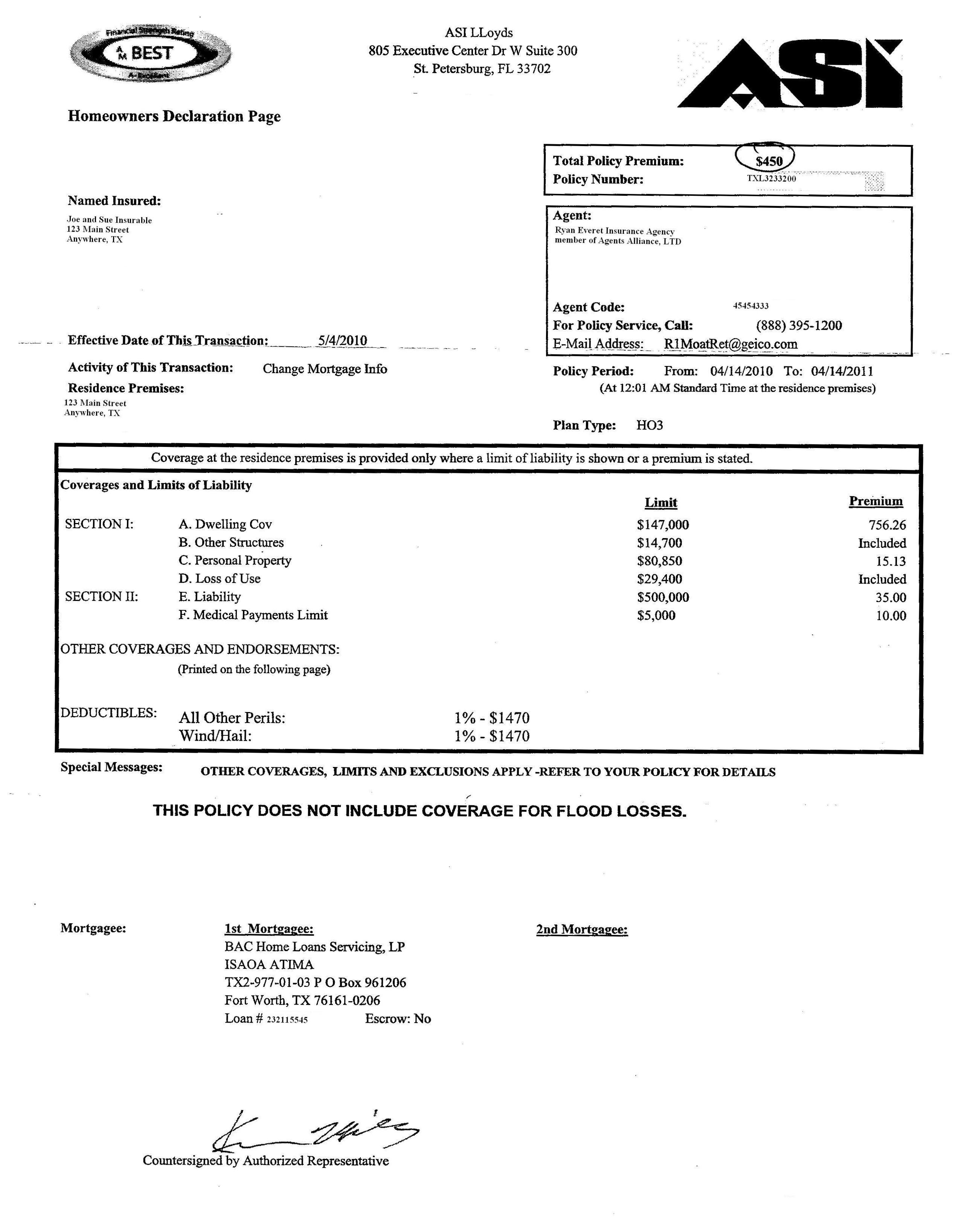 Best Photos Of Renters Insurance Declaration Page Sample Document
