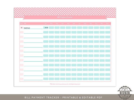 Bill Payment Tracker Checklist Printable And Editable By Bizuza Document