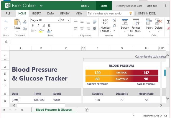 Blood Pressure And Glucose Tracker For Excel Document Spreadsheet