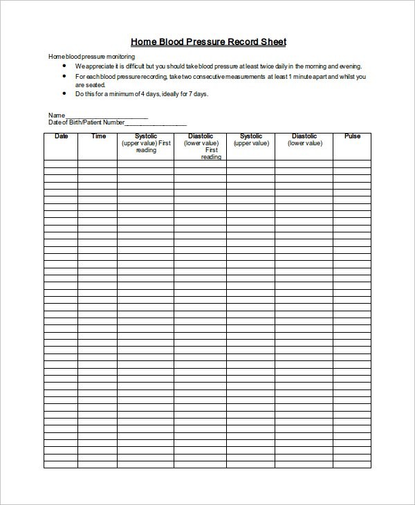 Blood Pressure Log Template 10 Free Word Excel PDF S