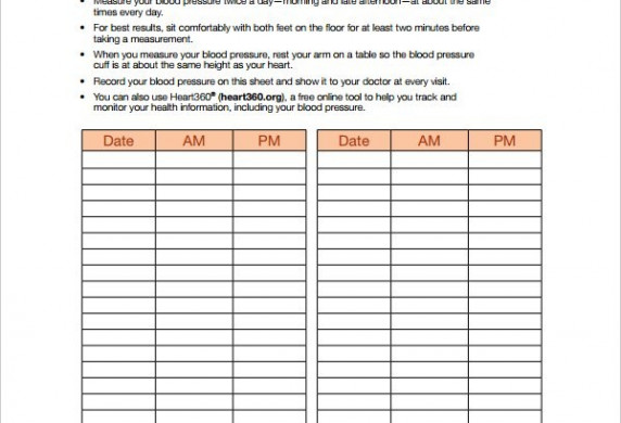 Blood Pressure Log Template 10 Free Word Excel PDF Documents Document